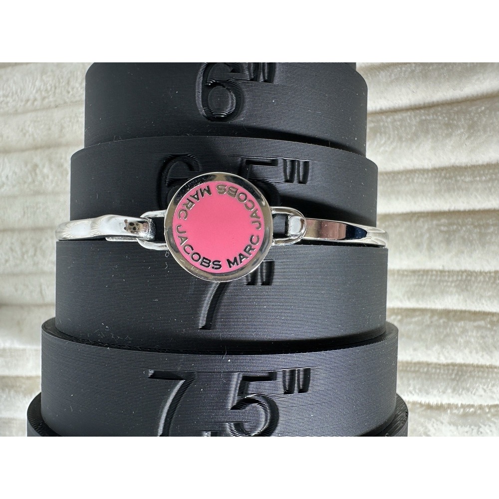 Mark Jacobs Pink Enamel Logo Bangle Hinge Bracelet Size 7 inch. NEW w/ Dust Bag